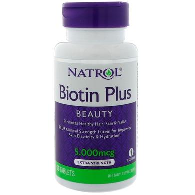 Біотин плюс лютеїн, Biotin Plus with Lutein, Natrol, 60 таблеток - фото
