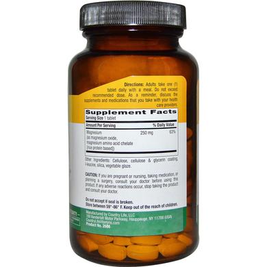 Магній хелат, Chelated Magnesium, Country Life, 250 мг, 180 таблеток - фото