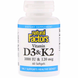 Витамин D3 и К2, Natural Factors, 60 гелевых капсул, фото – 1