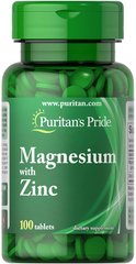 Магній цинк, Magnesium with Zinc, Puritan's Pride, 100 таблеток - фото