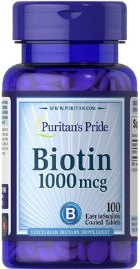 Біотин, Biotin, Puritan's Pride, 1000 мкг, 100 таблеток - фото