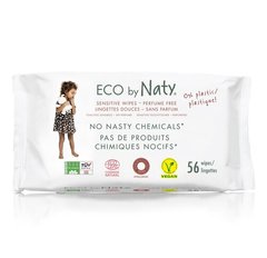 Детские влажные салфетки без запаха, Sensitive Wipes, Eco by Naty, 56 шт - фото