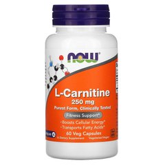 Now Foods, L-карнітин, 250 мг, 60 рослинних капсул (NOW-00062) - фото