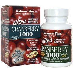 Клюква, Cranberry, Nature's Plus, суперконцентрат, 1000 мг, 60 таблеток - фото