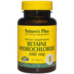 Бетаина гидрохлорид, Betaine Hydrochloride, Nature's Plus, 600 мг, 90 таблеток - фото