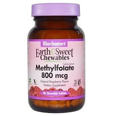 Фолиевая кислота, Methylfolate, Bluebonnet Nutrition, малина, 800 мкг, 90 таблеток - фото