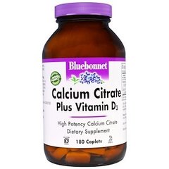 Цитрат кальцію + Д3, Calcium Citrate Vitamin D3, Bluebonnet Nutrition, 180 капсул - фото