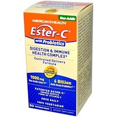 Естер С з пробіотиками, Ester-C with Probiotics, American Health, для травлення і імунітету, 60 таблеток - фото