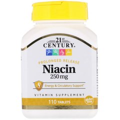 Витамин В3 (ниацин), Niacin, 21st Century, 250 мг, 110 таблеток - фото