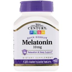 Мелатонин (вишня), Melatonin, 21st Century, 10 мг, 120 таблеток - фото