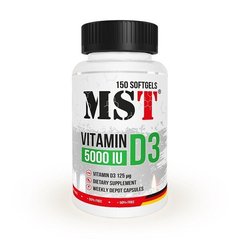 Витамин Д3, Vitamin D3, MST Nutrition, 5000 МЕ, 150 гелевых капсул - фото