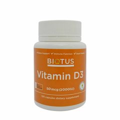 Витамин Д3, Vitamin D3, Biotus, 2000 МЕ, 120 капсул - фото