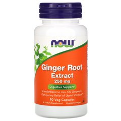 Корінь імбиру (Ginger Root), Now Foods, екстракт, 250 мг, 90 капсул - фото