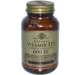 Витамин D3, Vitamin D3, Solgar, 600 МЕ, 120 капсул - фото
