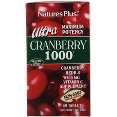 Клюква, Cranberry, Nature's Plus, суперконцентрат, 1000 мг, 60 таблеток - фото