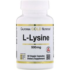 L-лизин, California Gold Nutrition, 500 мг, 60 растительных капсул - фото
