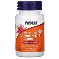 Витамин Д3, Vitamin D-3, Now Foods, 5000 МЕ, 240 капсул - фото