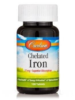 Хелат заліза, Chelated Iron, Carlson Labs, 27 мг, 100 таблеток - фото