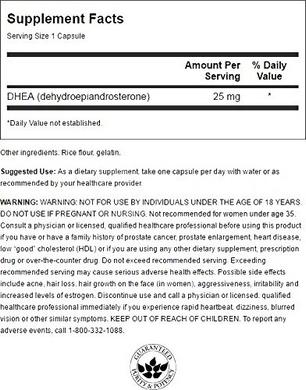 DHEA (дегідроепіандростерон), DHEA, Swanson, 25 мг, 30 капсул - фото