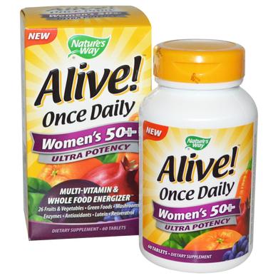 Мультивитамины для женщин 50+, Alive! Women's 50+, Multi-Vitamin, Nature's Way, 60 таблеток - фото