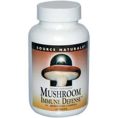 Иммунная защита, Mushroom Immune Defense, Source Naturals, комплекс из 16 грибов, 60 таблеток - фото