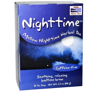 Чай травяной на ночь, Nighttime, Now Foods, Real Tea, без кофеина, 24 пак.(48 г) - фото