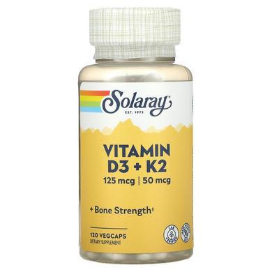 Вітамін D3+K2, Soy-Free, Solaray, 120 вегетаріанських капсул - фото