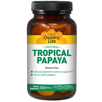 Папаїн, Tropical Papaya, Country Life, 500 жувальних таблеток - фото