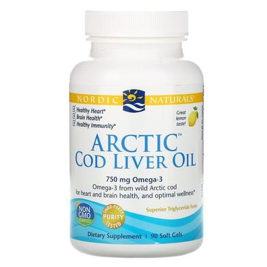 Рыбий жир из печени трески, Cod Liver Oil, Nordic Naturals, лимон, арктический, 1000 мг, 90 капсул - фото