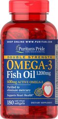 Омега-3 риб'ячий жир, Omega-3 Fish Oil, Puritan's Pride, подвійна сила, 1200 мг, 180 капсул - фото