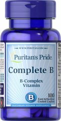 Комплекс витаминов группы В, Complete B (Vitamin B Complex), Puritan's Pride, 100 каплет - фото