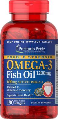 Омега-3 рыбий жир, Omega-3 Fish Oil, Puritan's Pride, двойная сила, 1200 мг, 180 капсул - фото