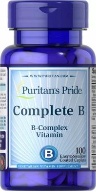 Комплекс витаминов группы В, Complete B (Vitamin B Complex), Puritan's Pride, 100 каплет - фото