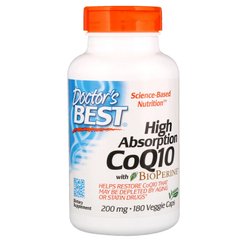 Коэнзим Q10, CoQ10, Doctor's Best, биоперин, 200 мг, 180 капсул - фото