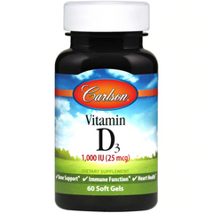 Витамин Д, Vitamin D, Carlson Labs, 1000 МЕ, 60 гелевых капсул - фото