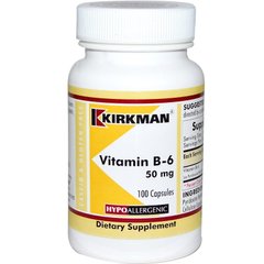 Витамин В6 (пиридоксин), Vitamin B-6, Kirkman Labs, 100 капсул - фото