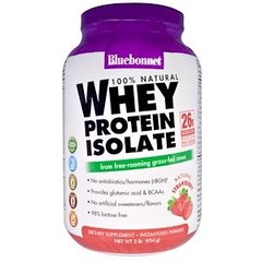 Изолят сывороточного протеина (клубника), Whey Protein Isolate, Bluebonnet Nutrition, 100% натуральный, 924 г - фото