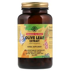 Экстракт листьев оливы, Olive Leaf, Solgar, стандартизированный, 450 мг, 60 капсул - фото