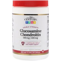 Глюкозамін і хондроїтин, Glucosamine 500 mg, Chondroitin 400 mg, 21st Century, 400 капсул - фото
