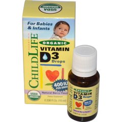 Витамин Д3 для детей, Vitamin D3 Drops, ChildLife, органик, ягоды, 400 МЕ, 10 мл - фото