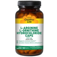 Aргинин орнитин, L-Arginine L-Ornithine, Country Life, 1000 мг, 180 капсул - фото