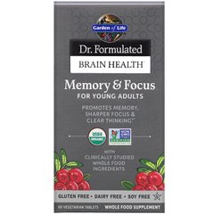 Улучшение памяти и работы мозга для молодых людей, Memory & Focus, Garden of Life, Dr. Formulated Brain Health, 60 вегетарианских таблеток - фото