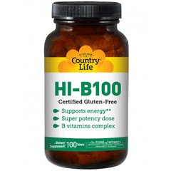 Витамины группы B-100, HI-B100, Country Life, комплекс, 100 таблеток - фото