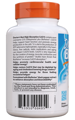 Коензим CoQ10 з биоперином, High Absorption CoQ10 with BioPerine, Doctor's Best, 100 мг, 360 капсул - фото