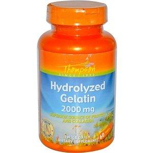 Желатин для суглобів, Гідролізат желатину, Hydrolyzed Gelatin, Thompson, 2000 мг, 60 таблеток - фото