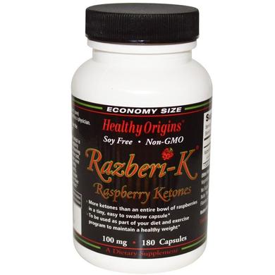 Жіросжігателя кетони малини, Razberi-K, Raspberry Ketones, Healthy Origins, 100 мг. 180 капсул - фото
