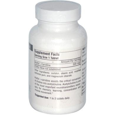 Ацетил карнитин, Acetyl L-Carnitine, Source Naturals, 500 мг, 120 таблеток - фото