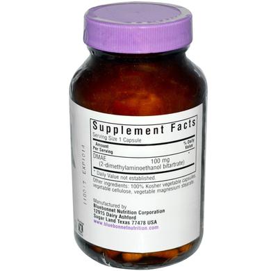 DMAE (Диметиламіноетанол), Bluebonnet Nutrition, 100 мг, 100 капсул - фото