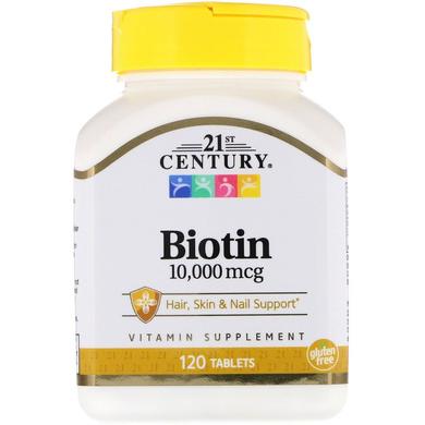 Біотин, Biotin, 21st Century, 10 000 мкг, 120 таблеток - фото
