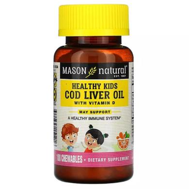 Дитяче здоров'я, Олія печінки тріски з Вітаміном D, смак апельсину, Cod Liver Oil with Vitamin D, Mason Natural, 100 жувальних таблеток - фото